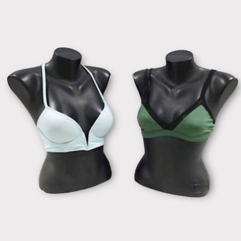 Victorias Secret Womens Set of 2 Bikini Swim Tops Blue Green Plunge Halter M
